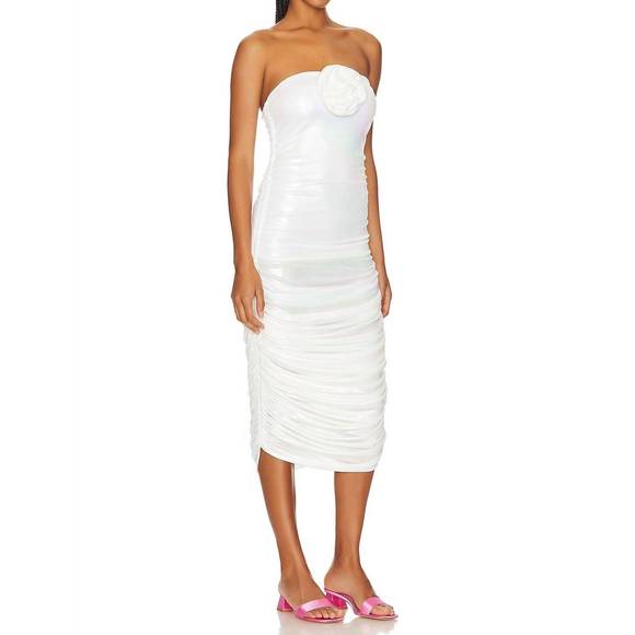 NEW BAHIA MARIA SWIMWEAR roxane iridescent ruched cocktail dress in white